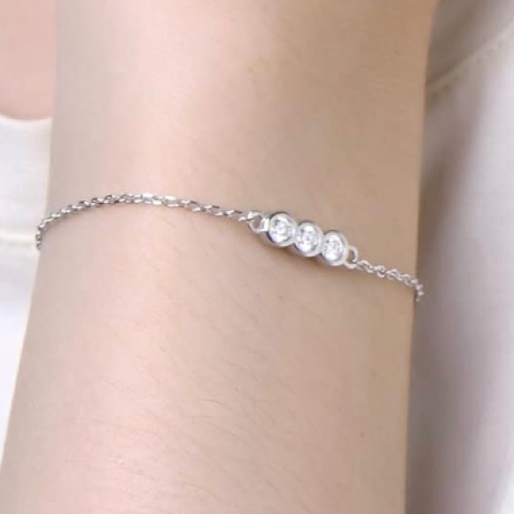 3 Stone Carat Diamond Moissanite Solitaire Dainty Chain Adjustable Bolo Bracelet - Picture 4 of 10